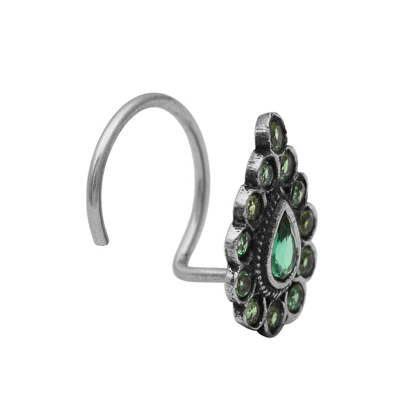 Antique Pear Shaped Green Gemstone Nose Pin Unique Piercing Nose Pin For Women Handmade Jewelry