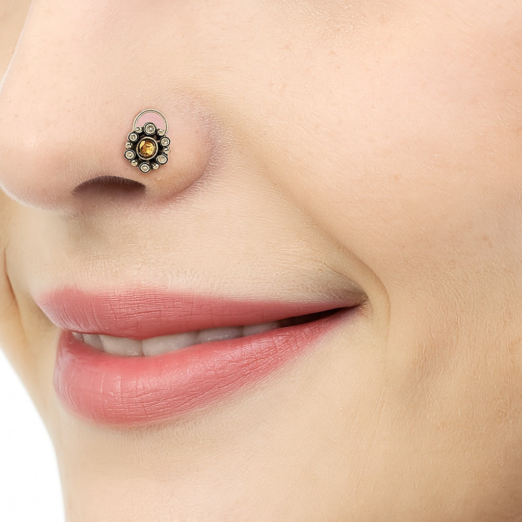 Yellow Gemstone Nose Pin – Sterling Silver