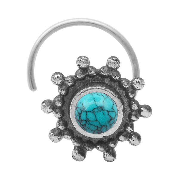 925 Sterling Silver Turquoise Studs Nose Pin For Women