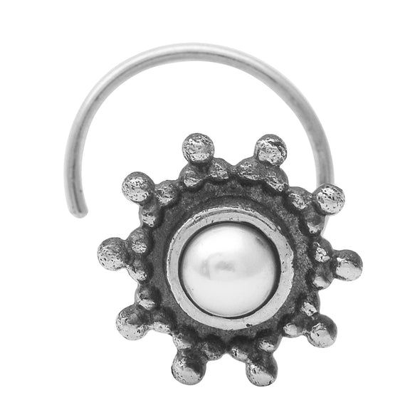 925 Sterling Silver Pearl Nose Pin Vintage Nose Ring