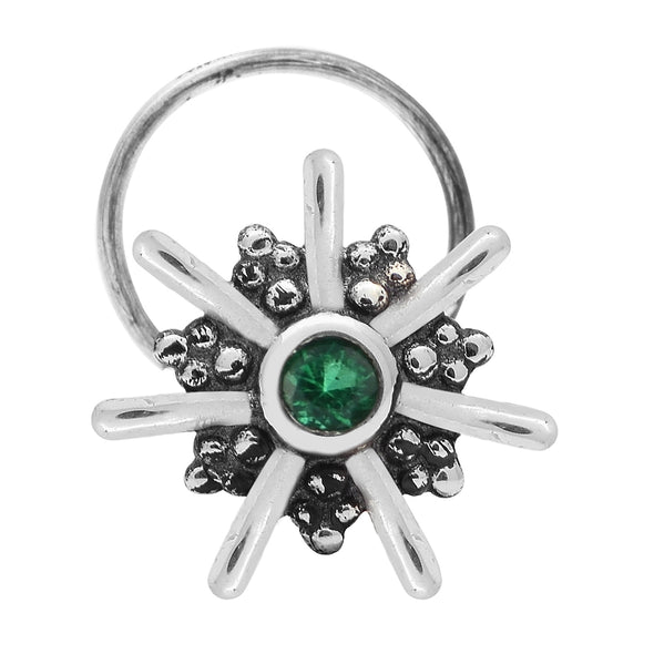 925 Sterling Silver Emerald Stone Studs Nose Pin For Women