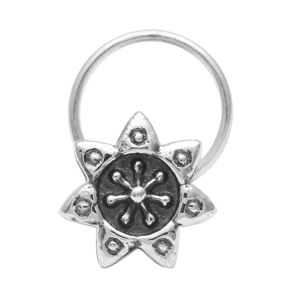 Oxidized Floral Design Nose Pin 925 Sterling Silver Nose Ring