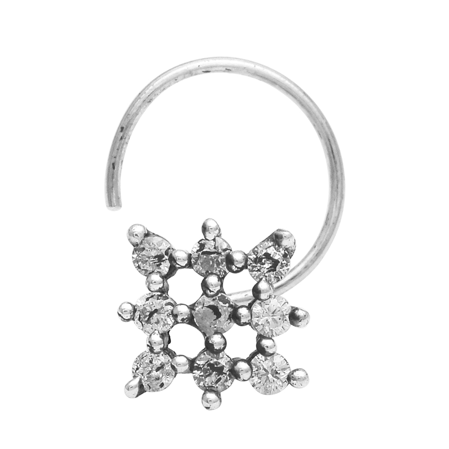 White Gemstone Cluster Floral Design - Sterling Silver