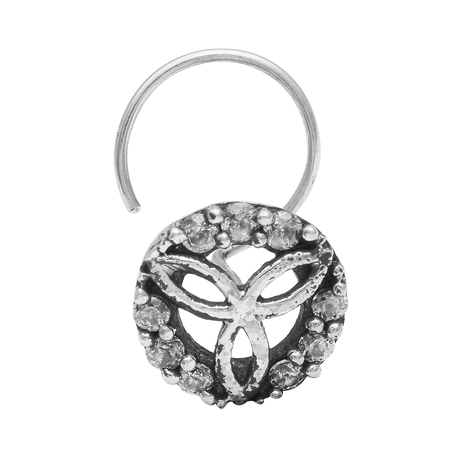 Floral Trinity Oxidized Nose Pin - Sterling Silver