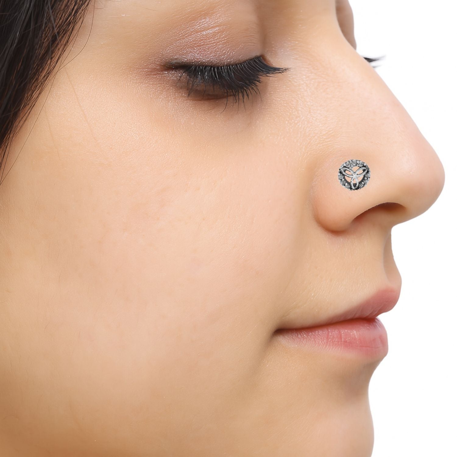 Floral Trinity Oxidized Nose Pin - Sterling Silver