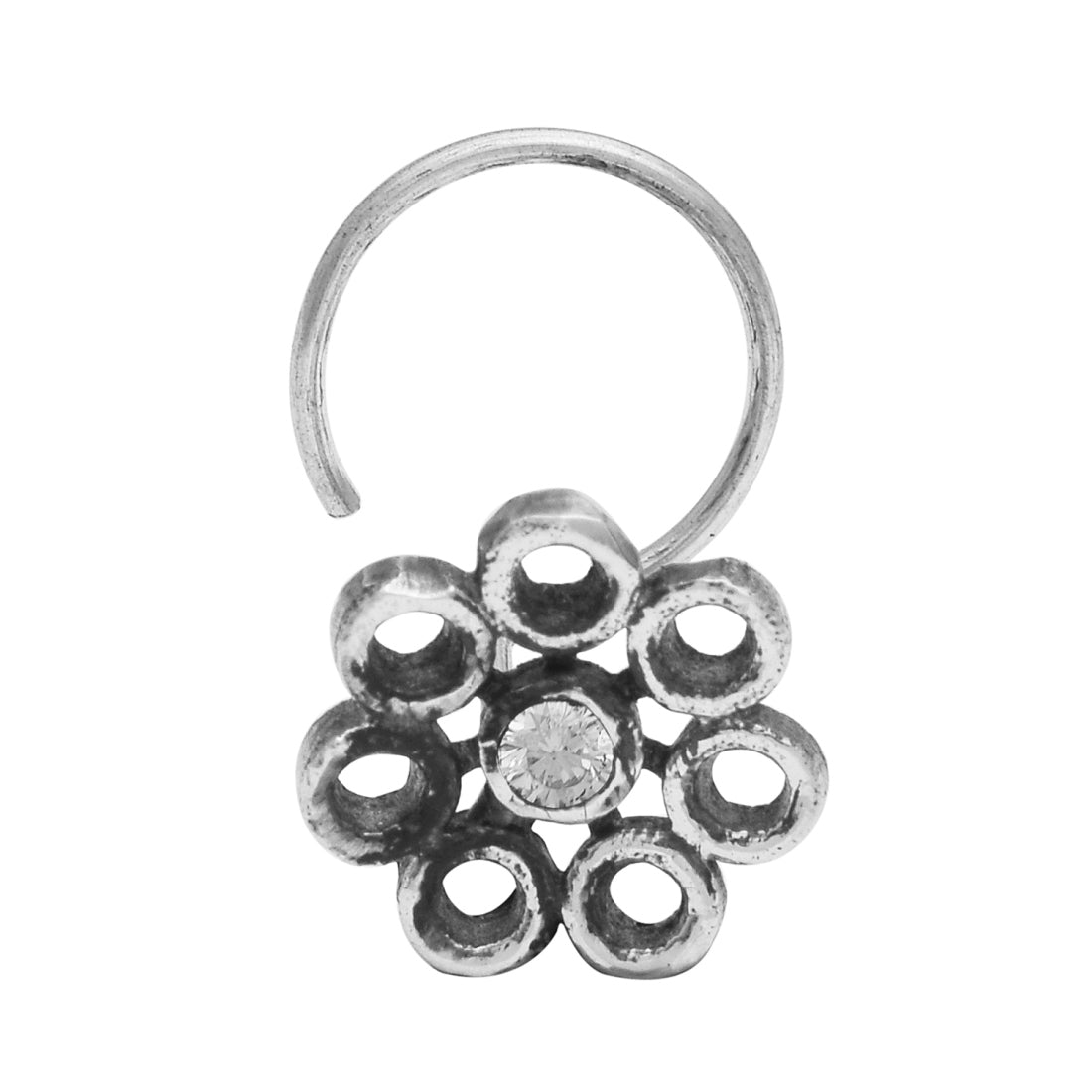 Oxidized Floral  Ethnic Flower Design Nose Pin