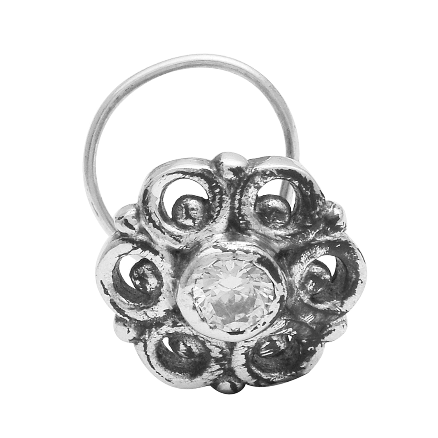 Swirl Design Nose Pin - Sterling Silver