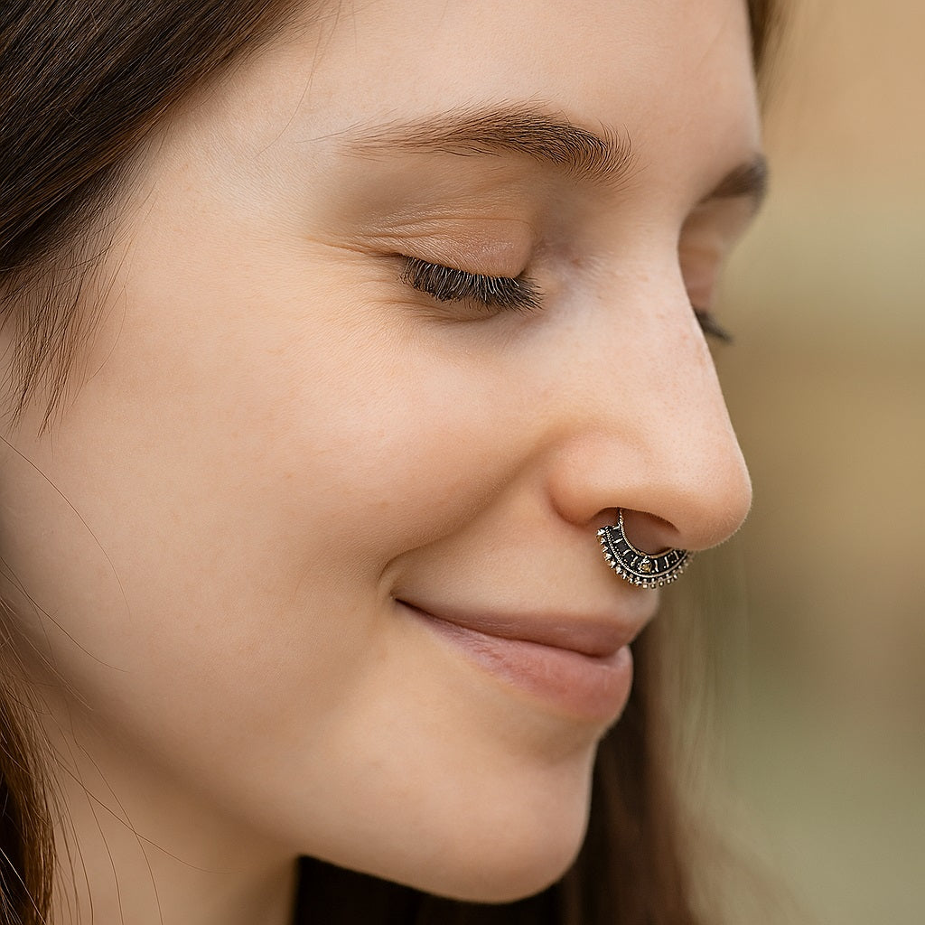 White Gemstone Septum Nose Pin– Sterling Silver