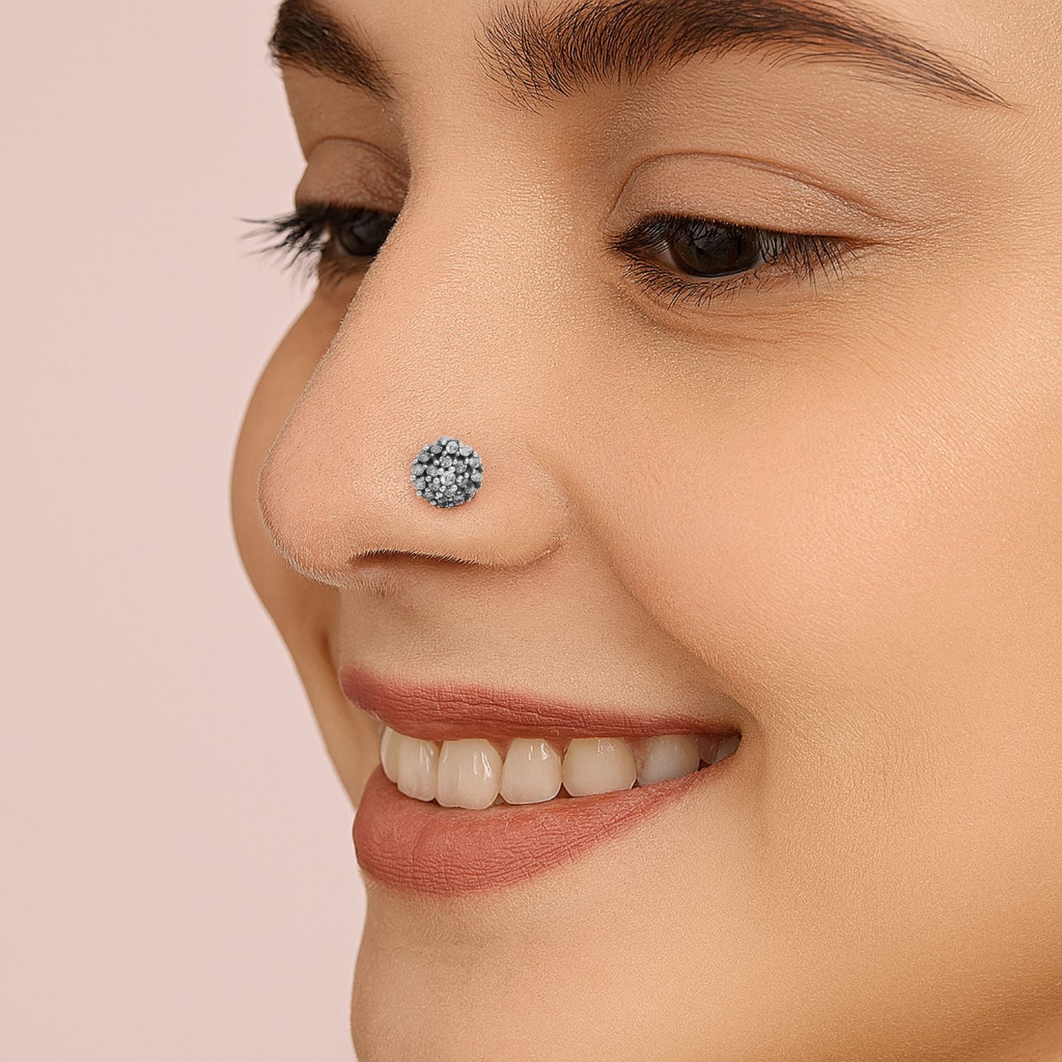 White Gemstone Cluster Ball Nose Pin - Sterling Silver