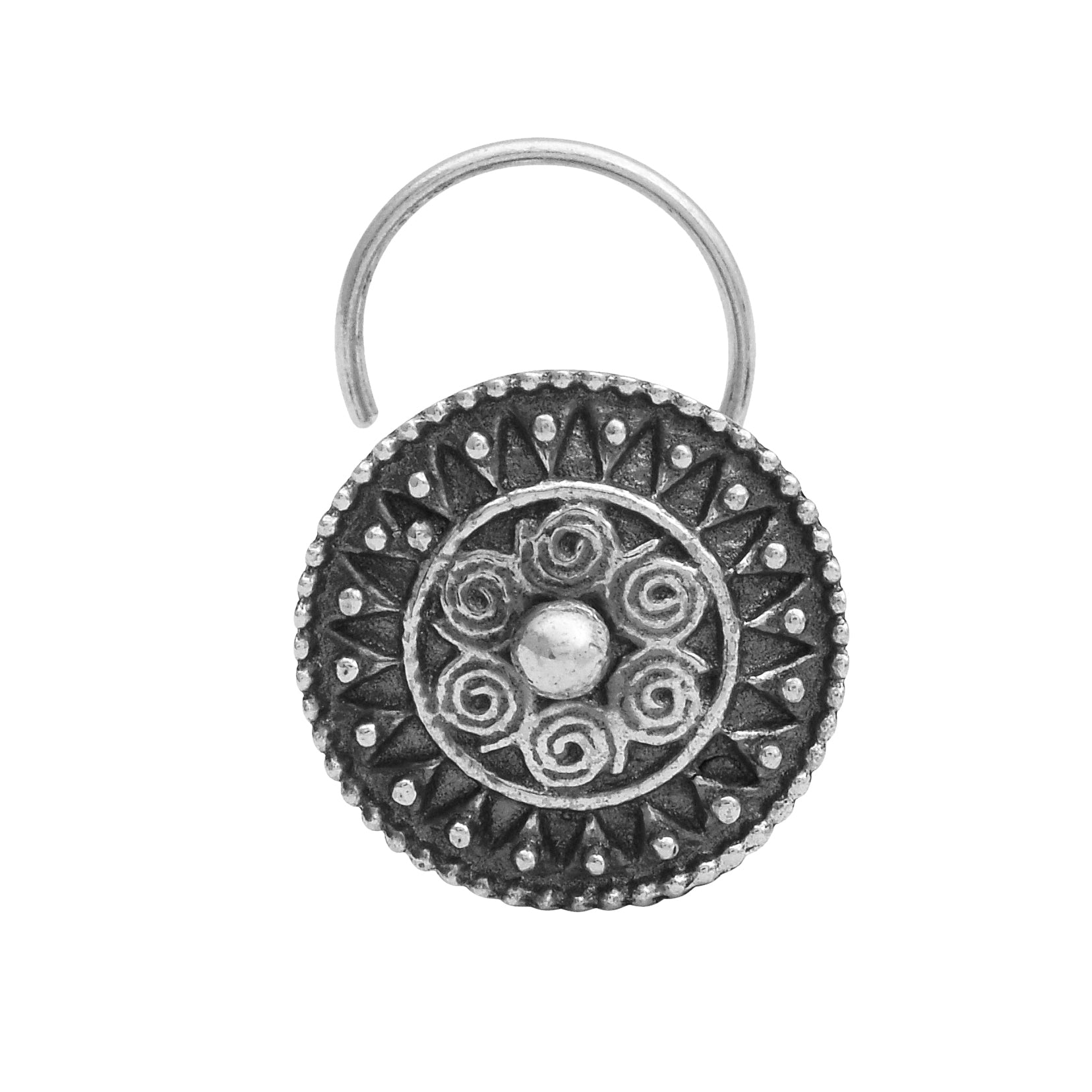 Round Floral Swirl Nose Pin - Sterling Silver