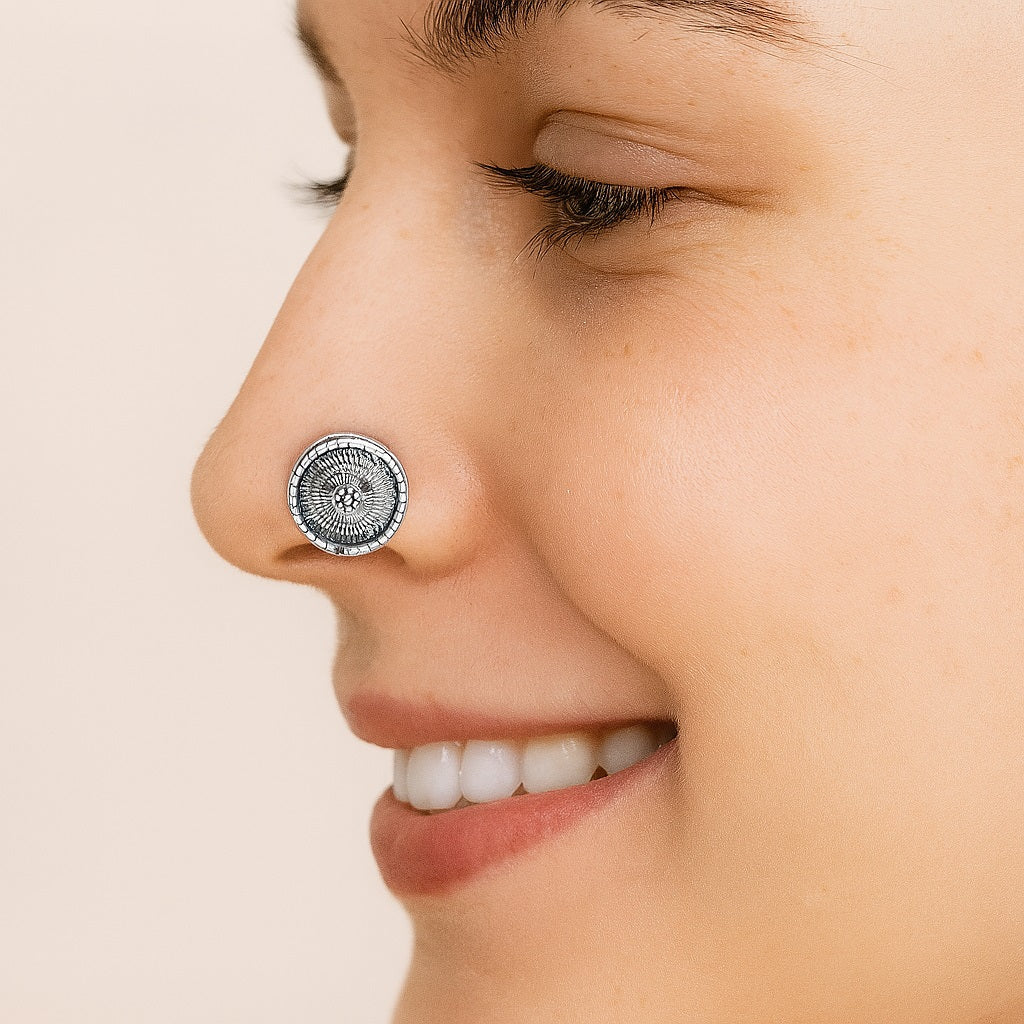 Oxidized Sunburst Nose Pin - Sterling Silver