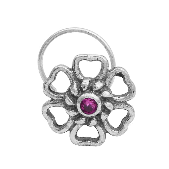 Floral Style Ruby Gemstone Oxidized Nose Pin Vintage Traditional Handmade Nose Pin For Women
