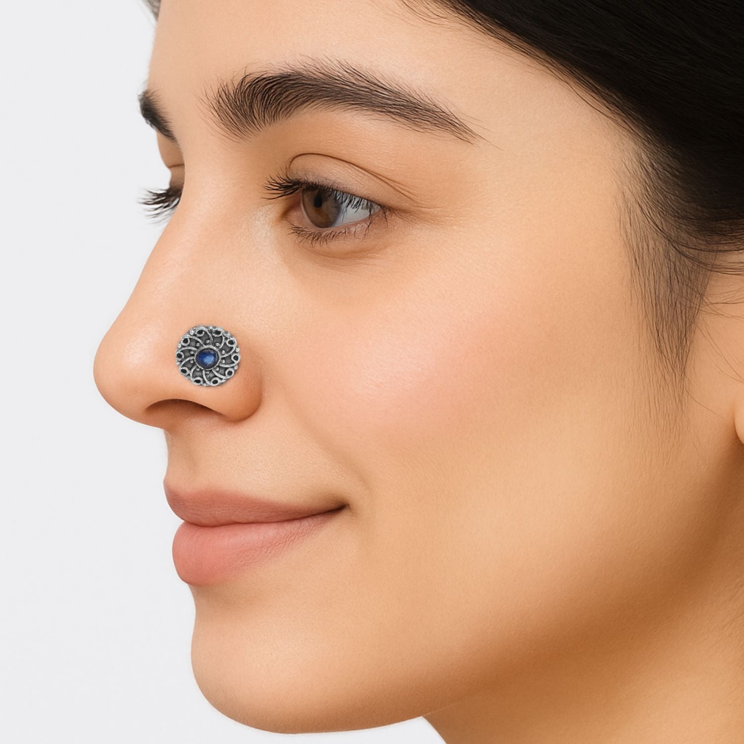 Blue Gemstone Nose Pin - Sterling Silver