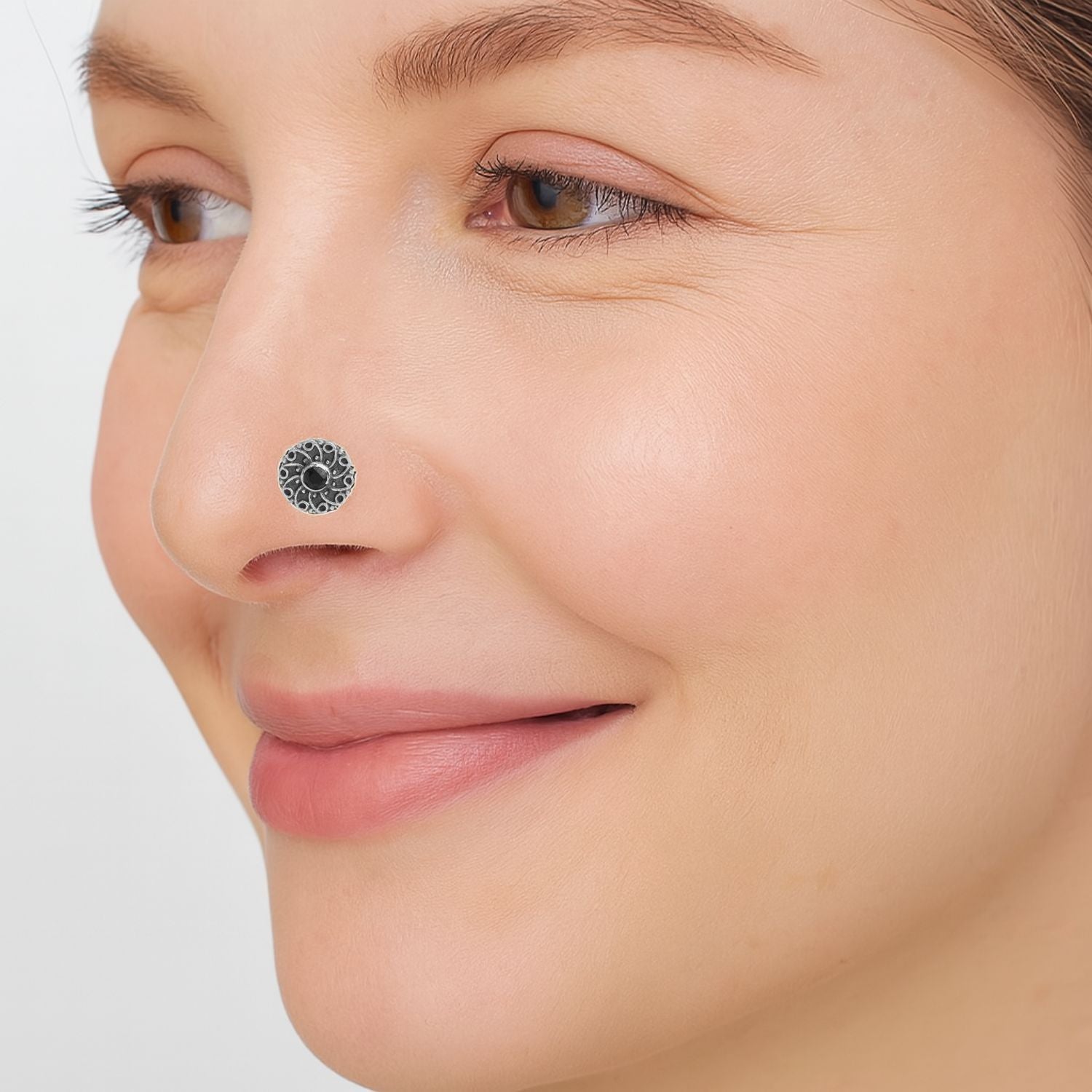 Black Gemstone Nose Pin - Sterling Silver