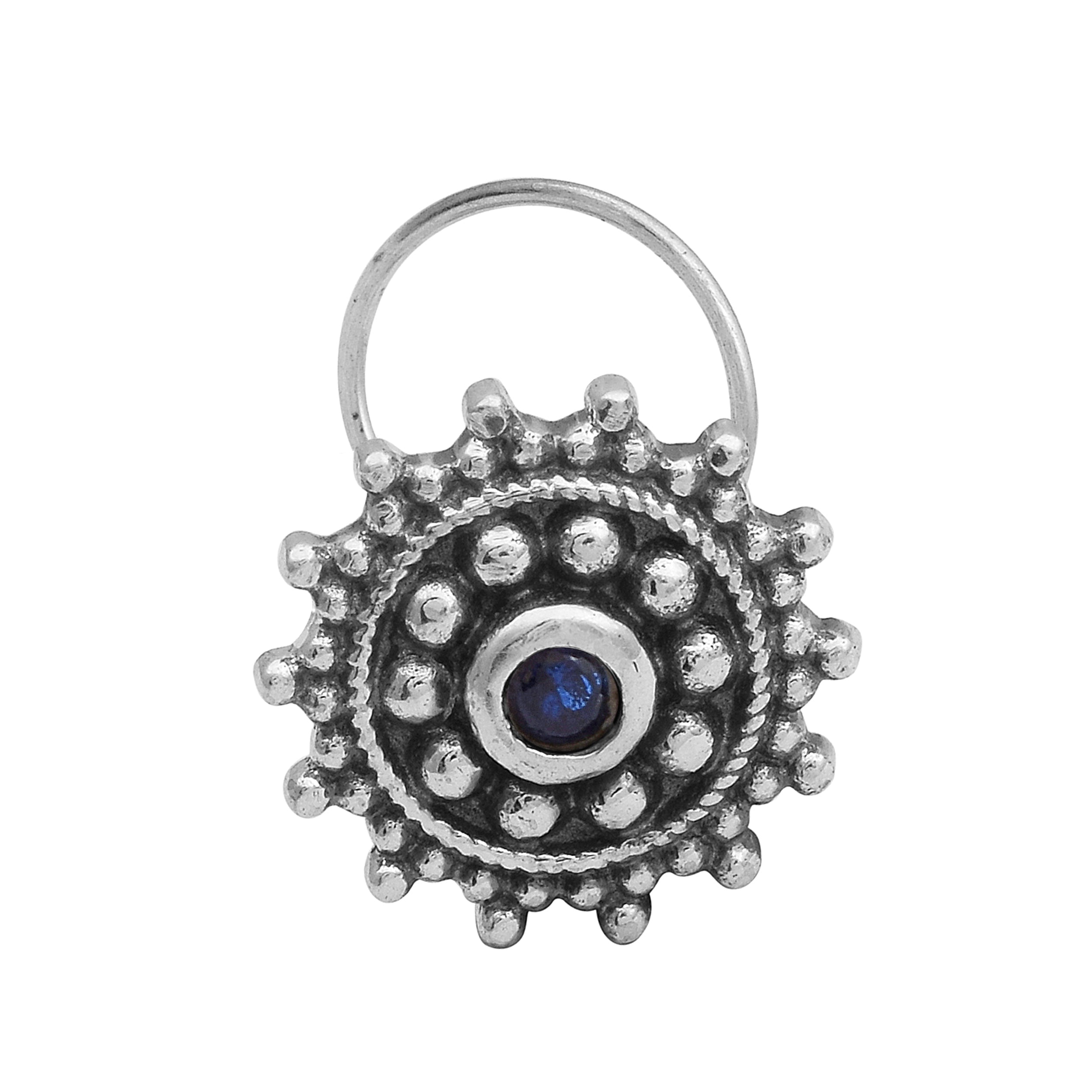 Blue Gemstone Nose Pin - Sterling Silver