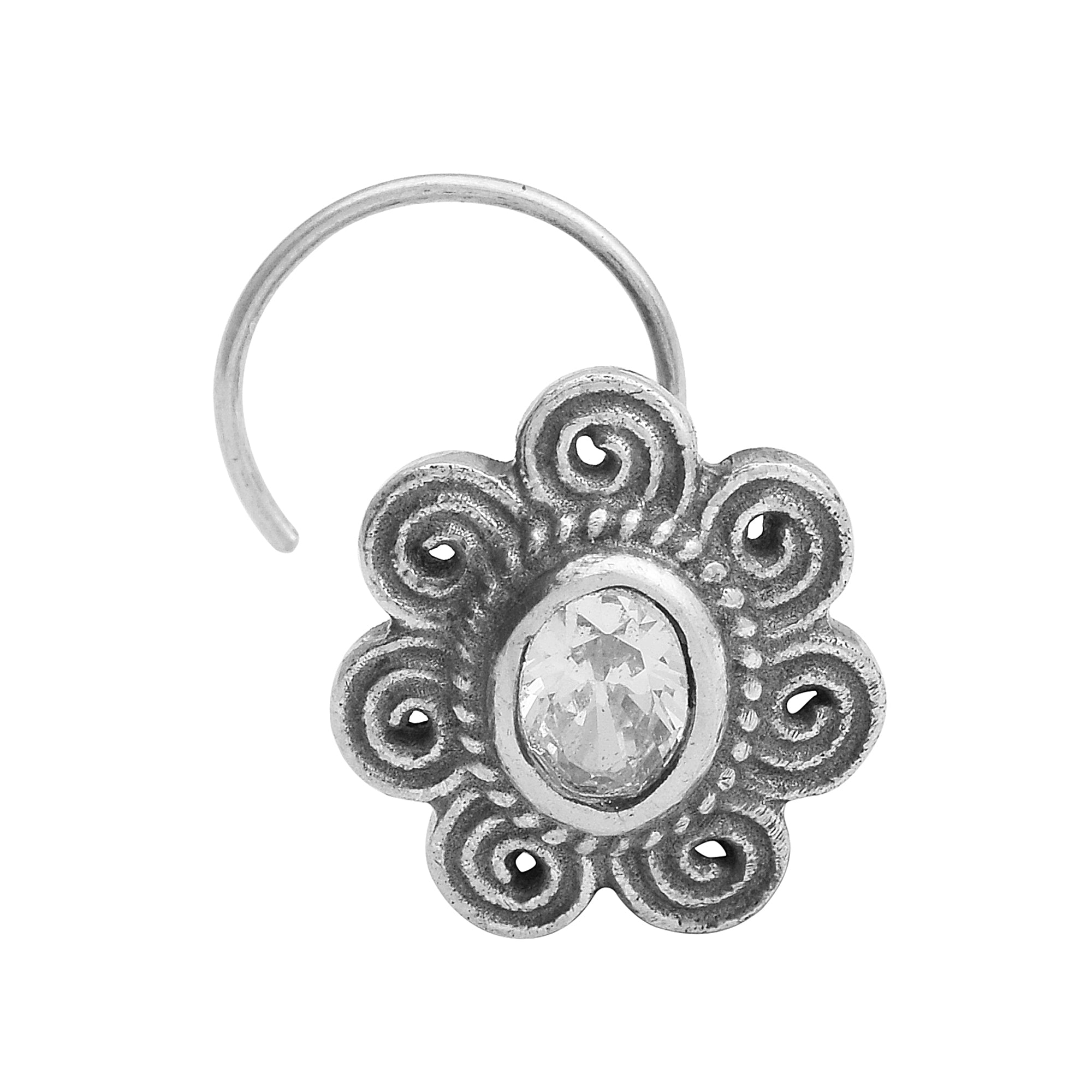 White Gemstone Nose Pin- Sterling Silver