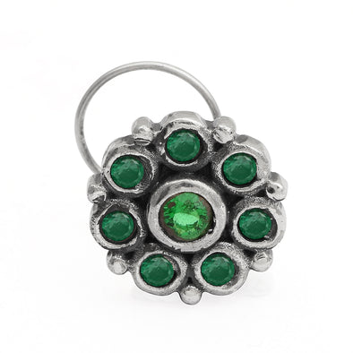Green Gemstone Oxidized Nose Pin Indian Traditional Nose Vintage Style Nose Pin For Women