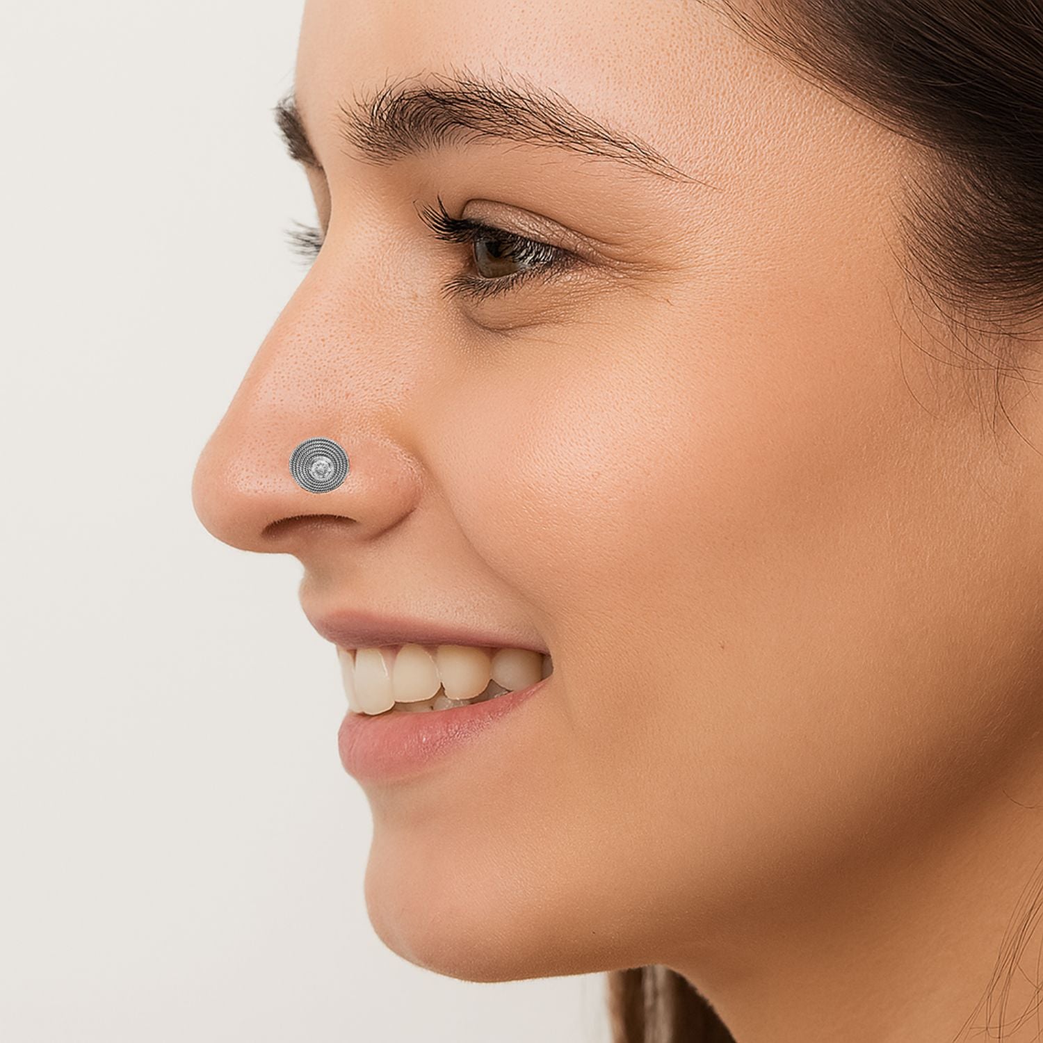 Textured Round Clear Gemstone Nose Pin - Sterling Silver