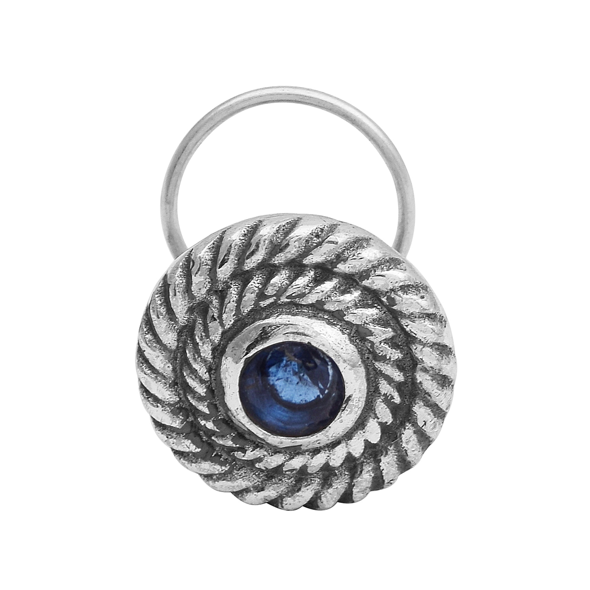 Spiral Design Blue Gemstone Accent Nose Pin - Sterling Silver