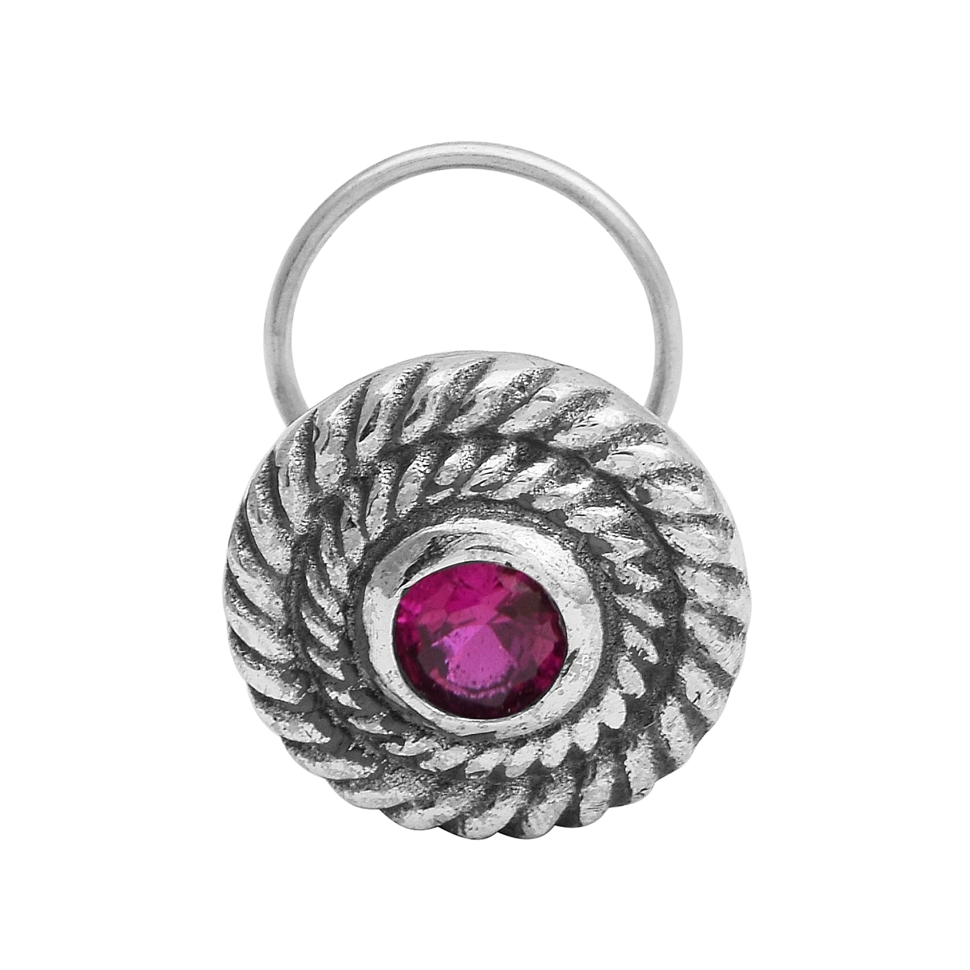 Spiral Design Red Gemstone Accent Nose Pin - Sterling Silver