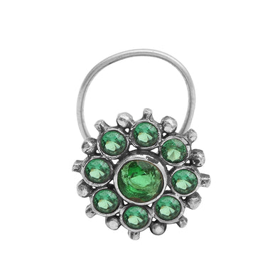 Green Gemstone Oxidized Nose Pin 925 Sterling Silver Piercing Nose Ring Vintage Nose Pin