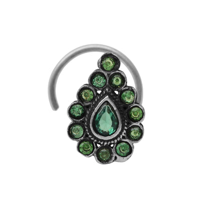 Antique Pear Shaped Green Gemstone Nose Pin Unique Piercing Nose Pin For Women Handmade Jewelry