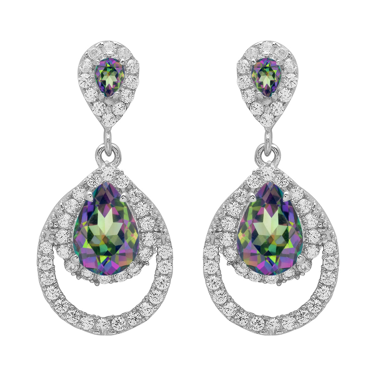 925 Sterling Silver Multi Gemstone Dangle Earrings