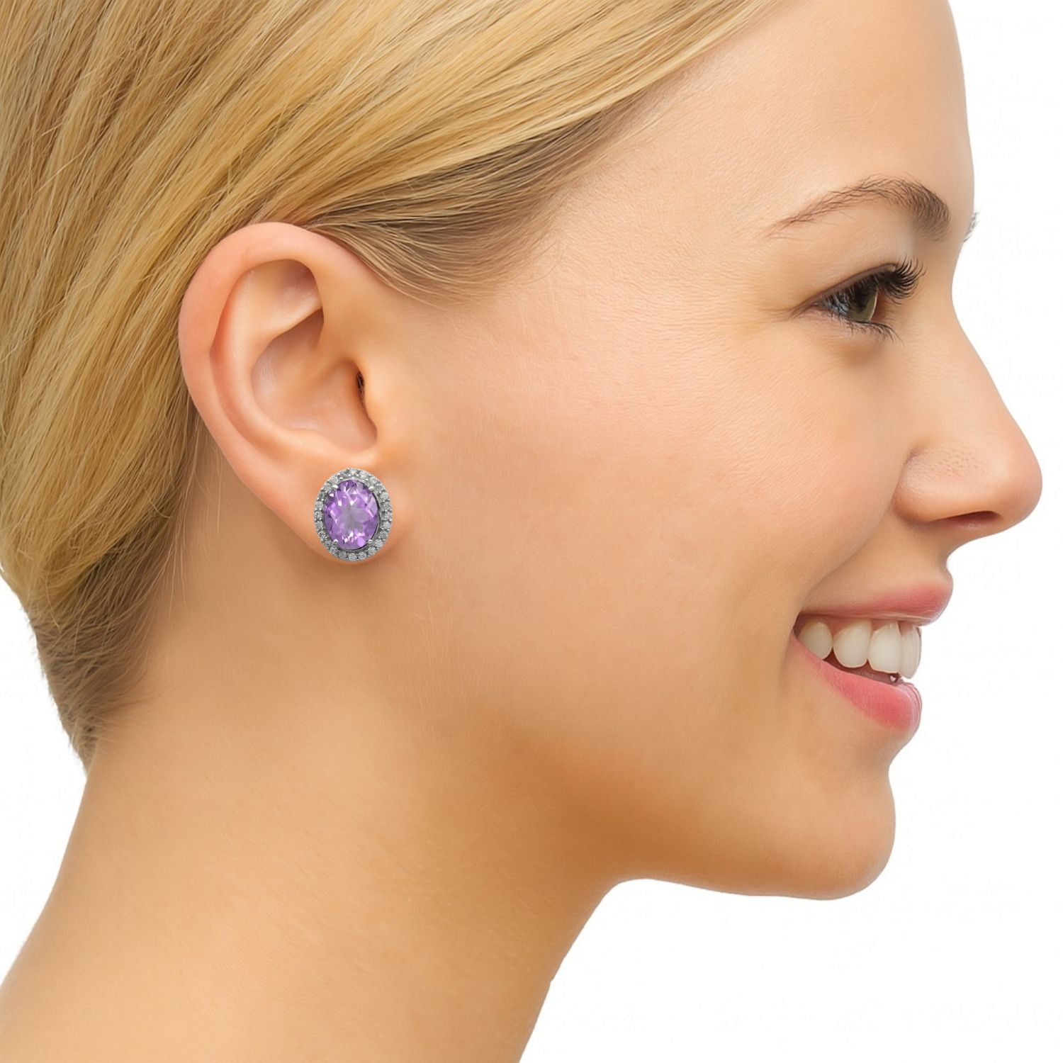 Multi Stone Halo Stud Earrings -Sterling Silver