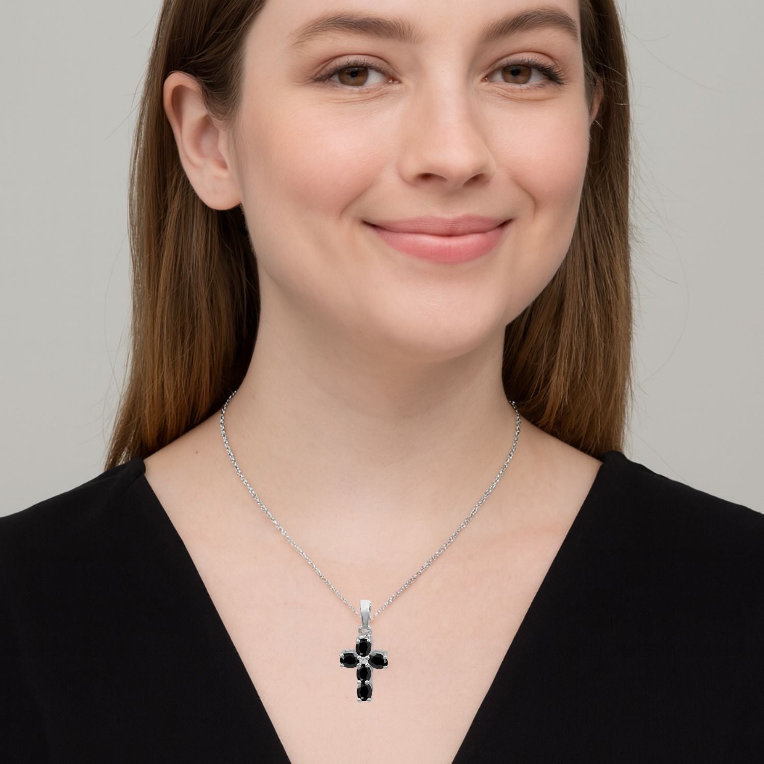 Multi Stone Cross Pendant -Sterling Silver