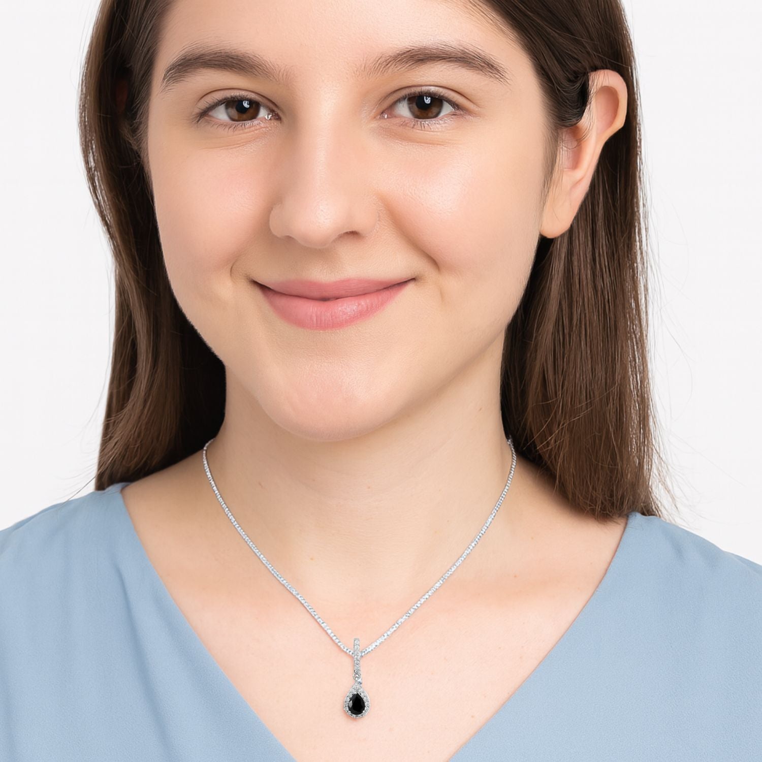 Multi Stone Pear Cut Halo Pendant - Sterling Silver