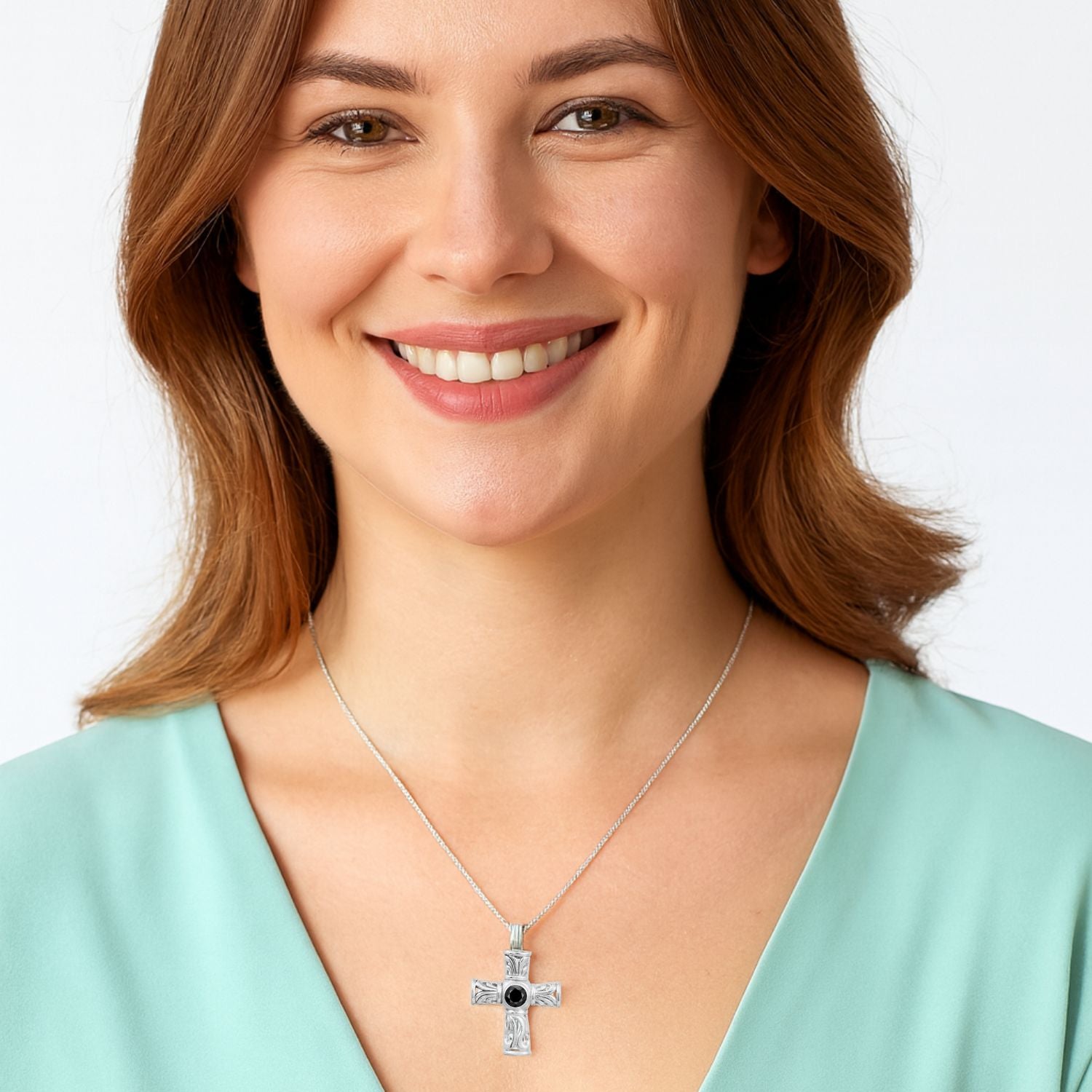 Multi Stone Ornate Cross Pendant -Sterling Silver