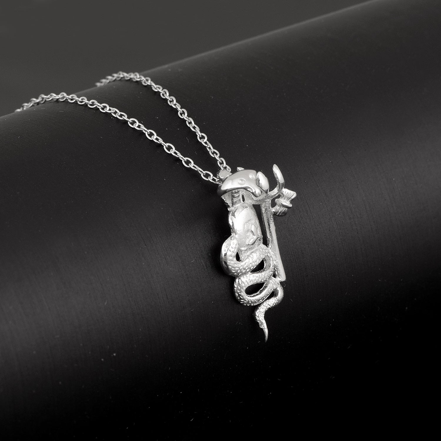 Trishul & Snake Pendant - Sterling Silver