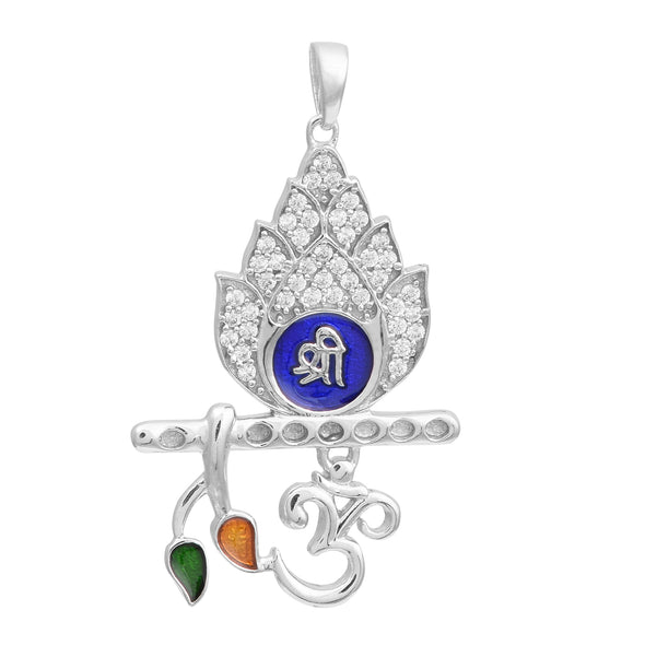 Krishna Flute 925 Sterling Silver Religious Pendant Necklace