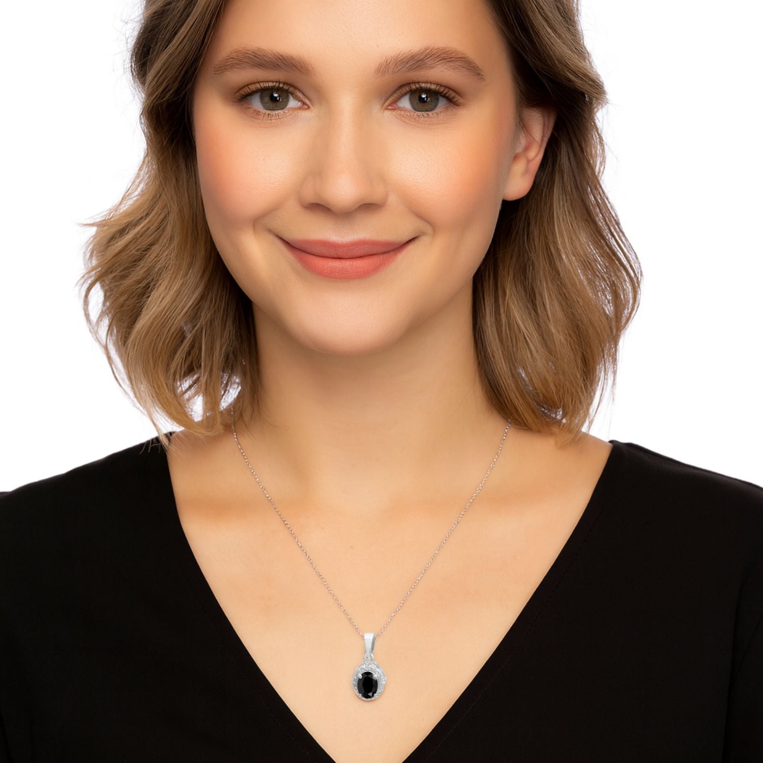 Multi Stone Oval Solitaire Pendant - Sterling Silver
