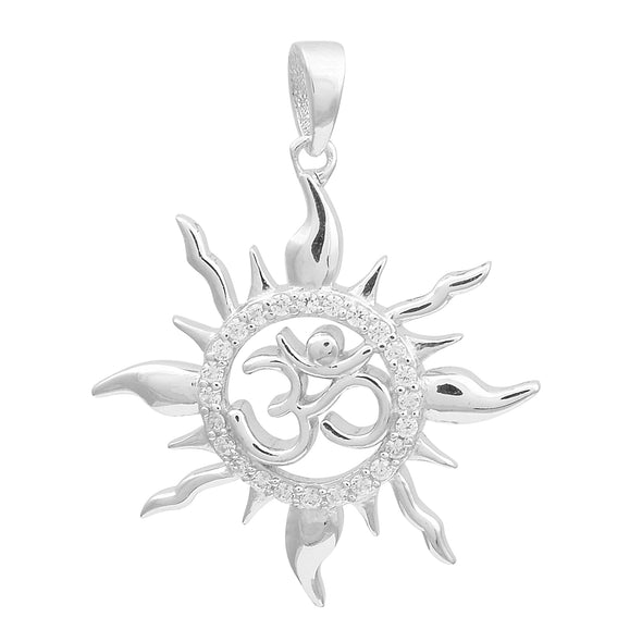 925 Sterling Silver Om Surya Religious Necklace Women Pendant