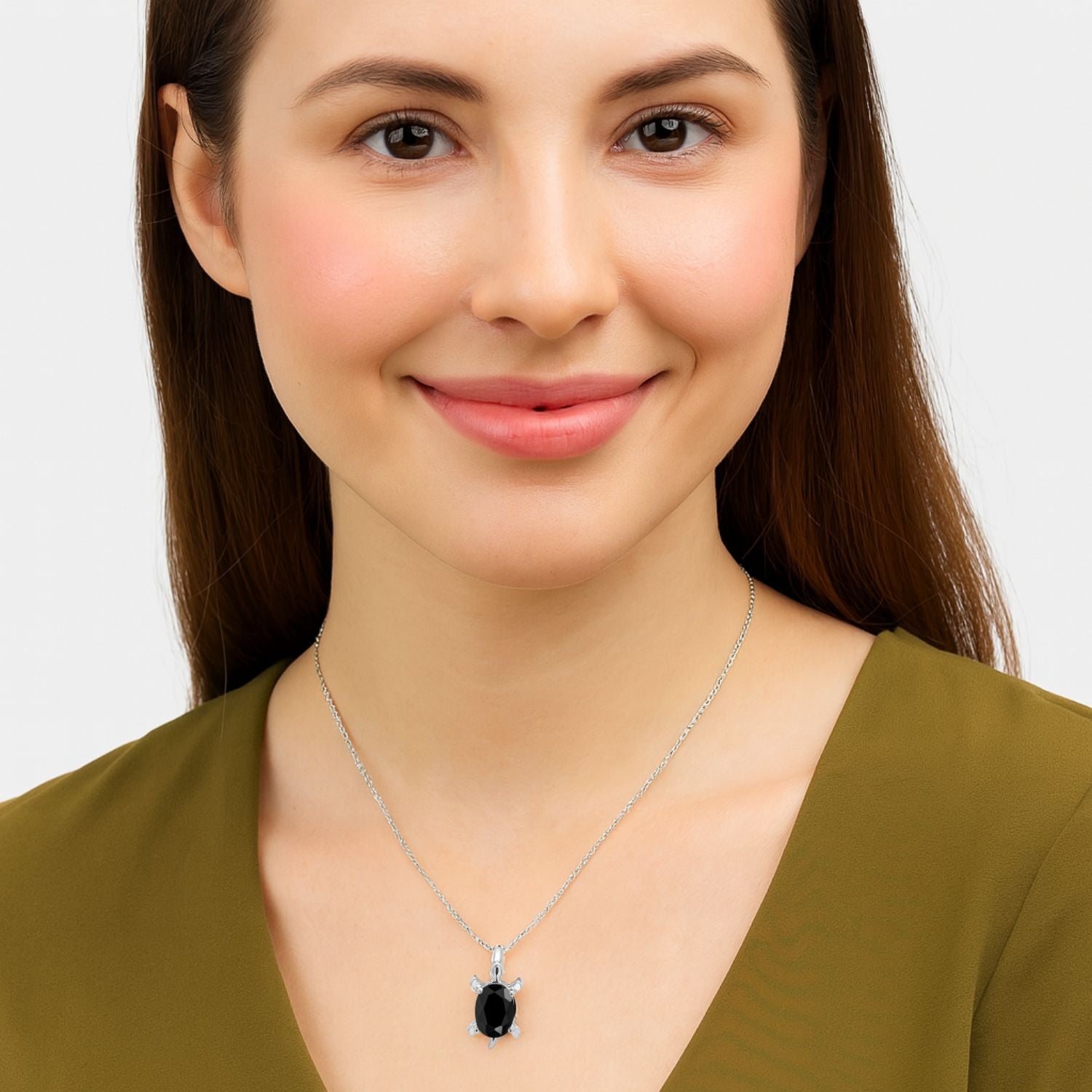 Multi Stone Turtle Pendant - Sterling Silver