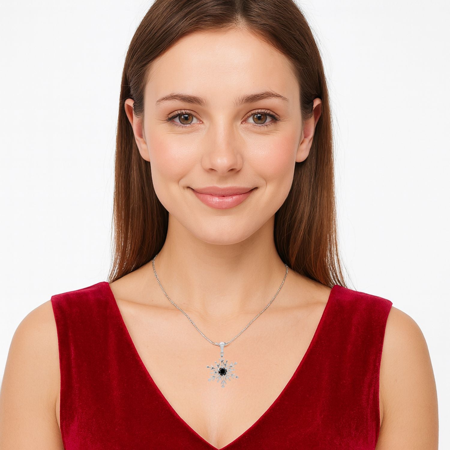 Multi Stone Round Snowflake Pendant - Sterling Silver