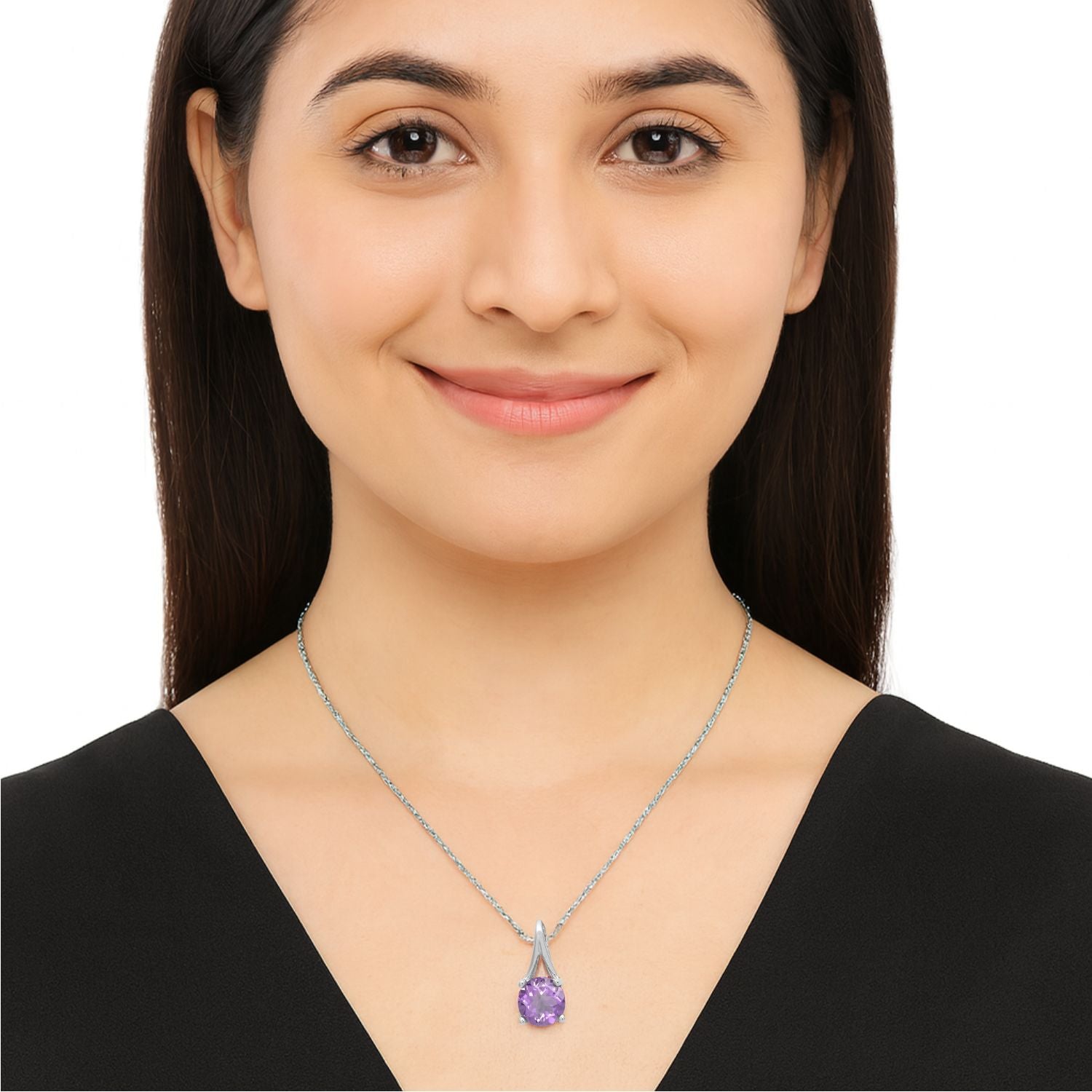 Multi Stone Round Solitaire Pendant - Sterling Silver