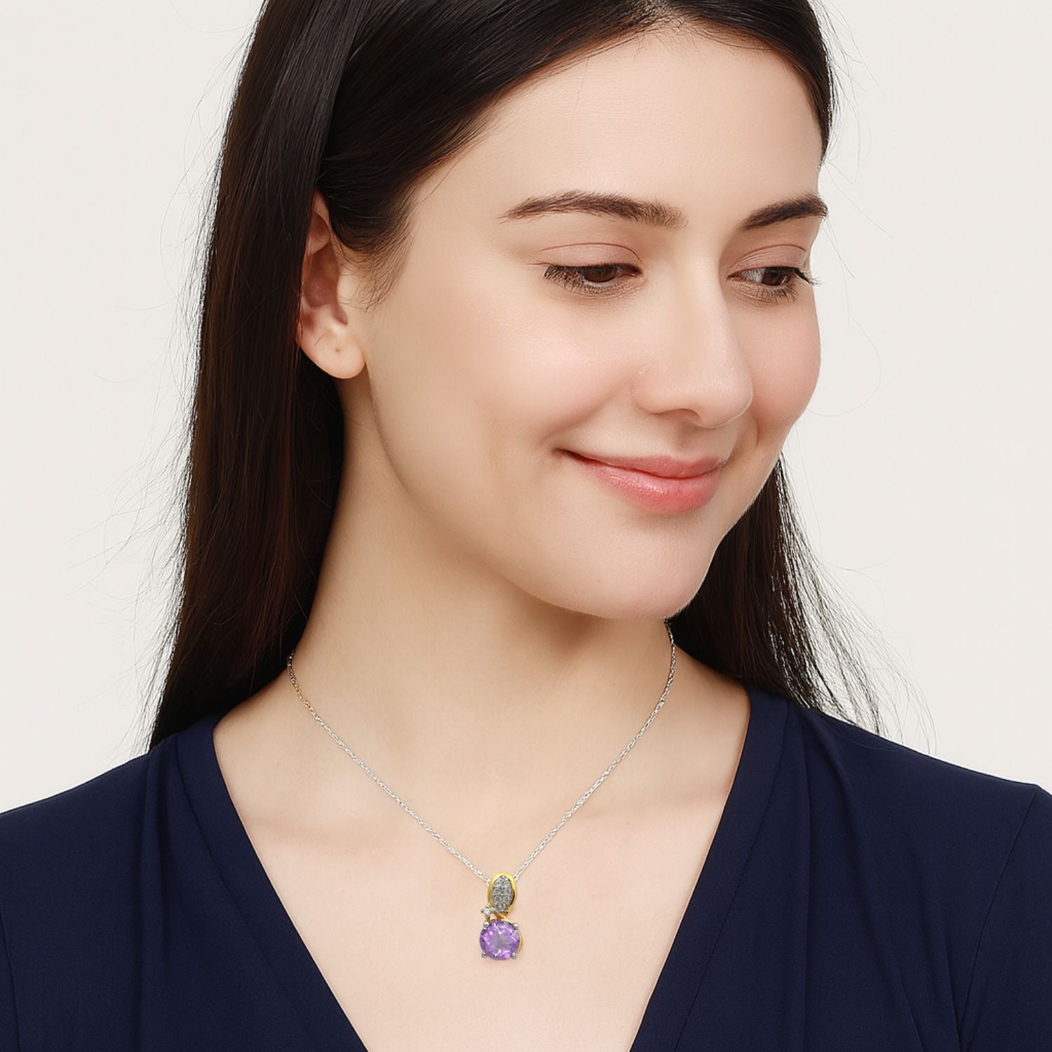 Multi Stone Round Solitaire Pendant - Sterling Silver