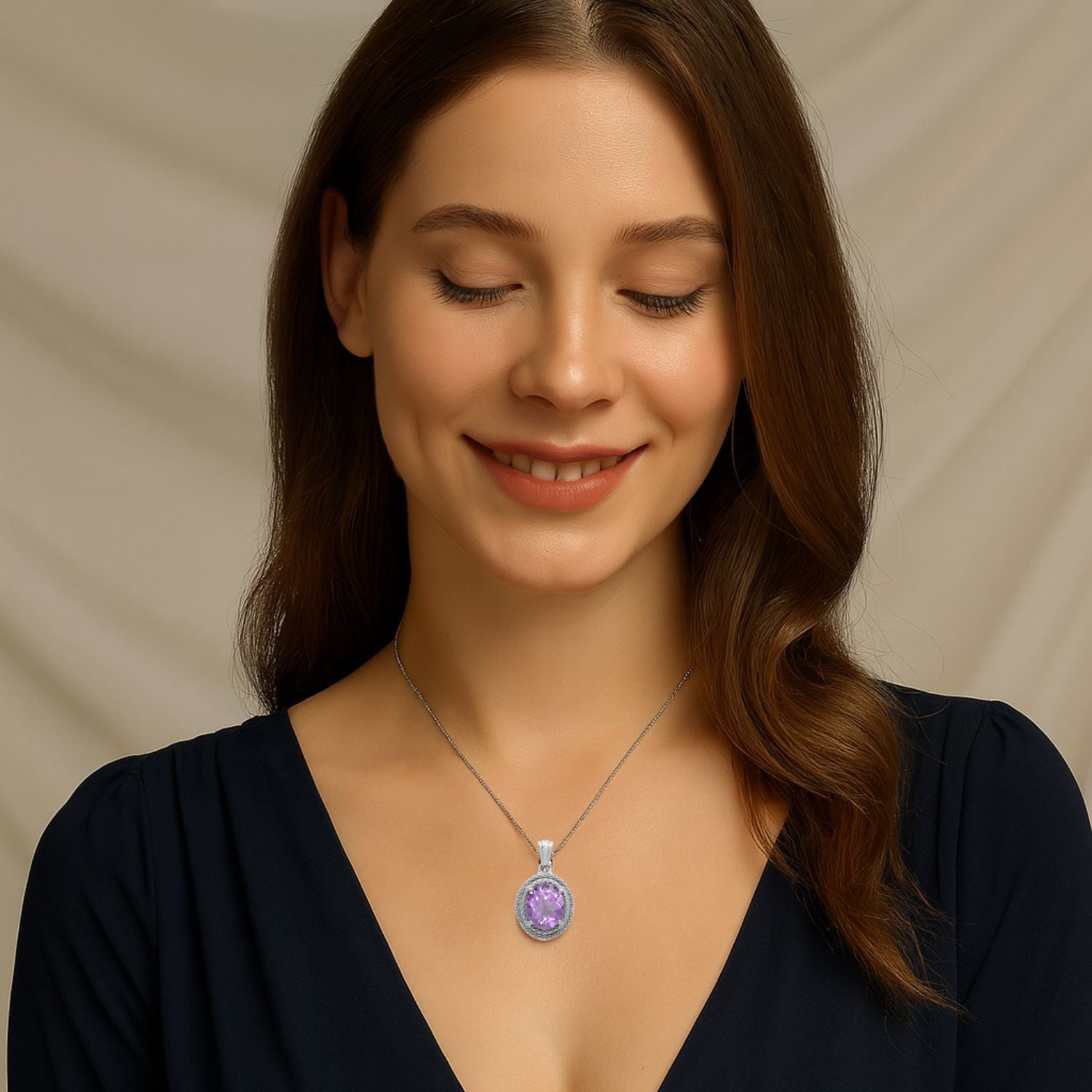 Multi Stone Oval Cut Solitaire Pendant - Sterling Silver