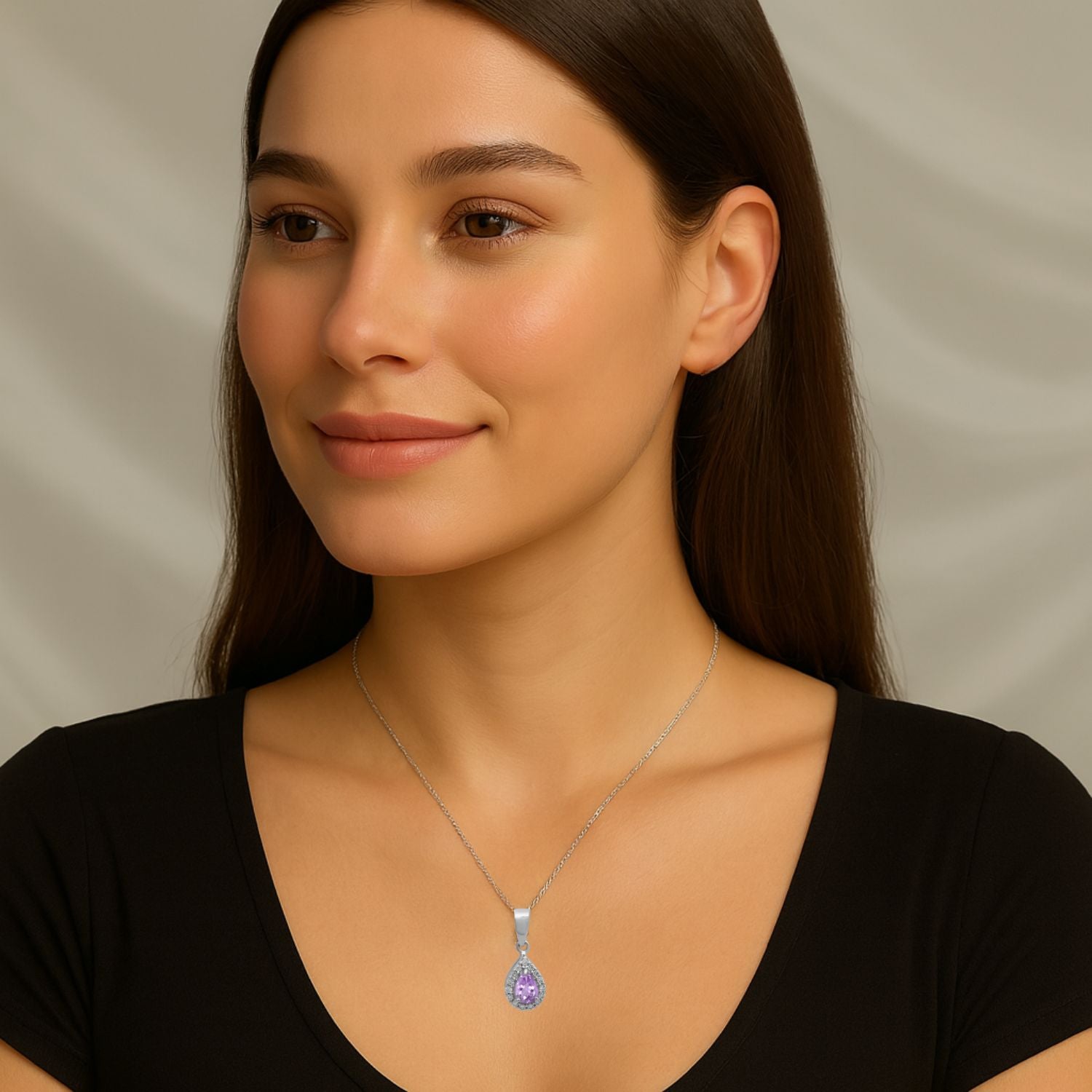 Multi Stone Pear Halo Pendant - Sterling Silver