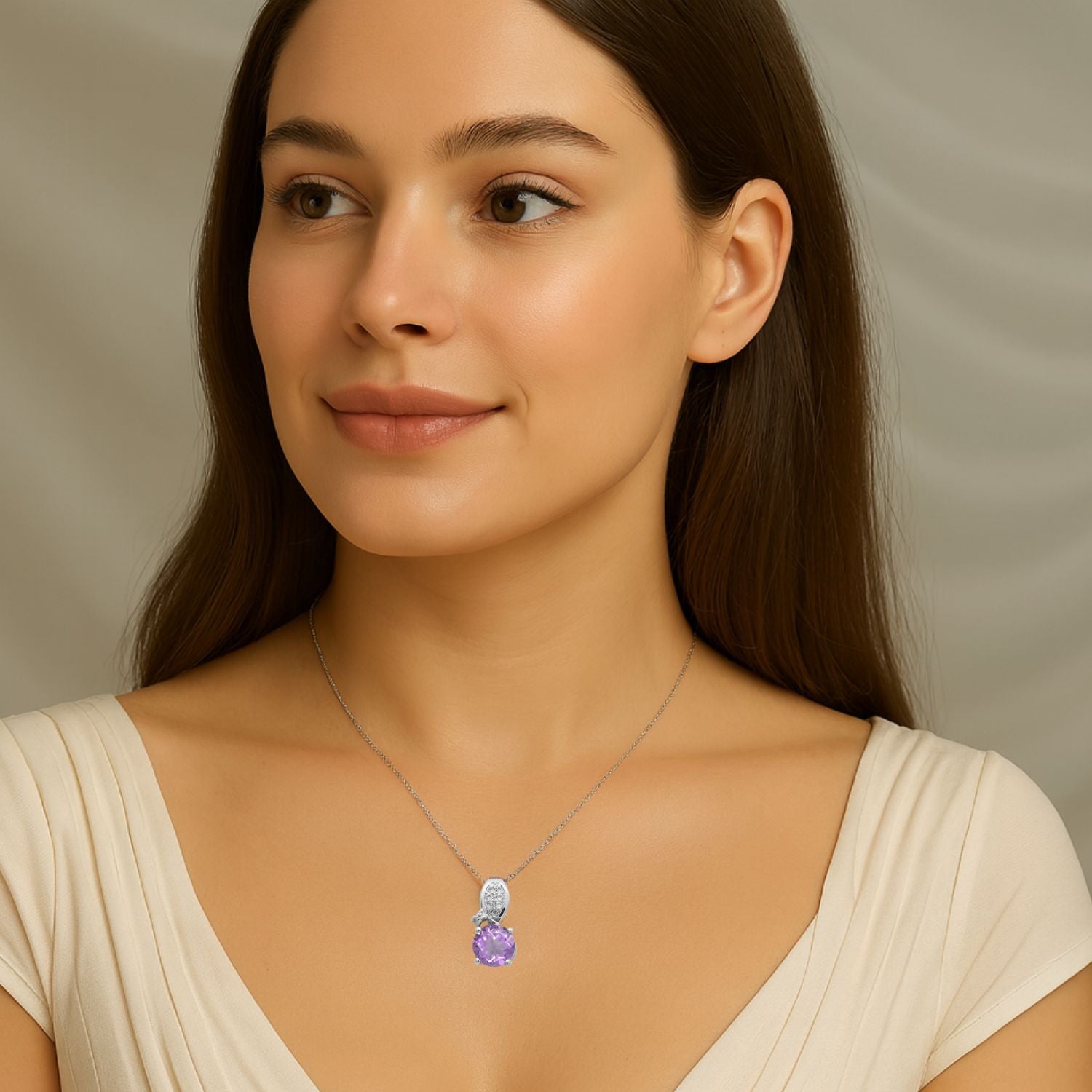 Multi Stone Round Solitaire Pendant - Sterling Silver