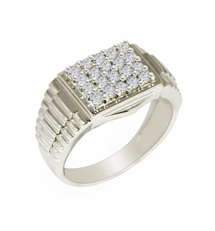 White Topaz Cluster Accent Men's Ring – Sterling Silver