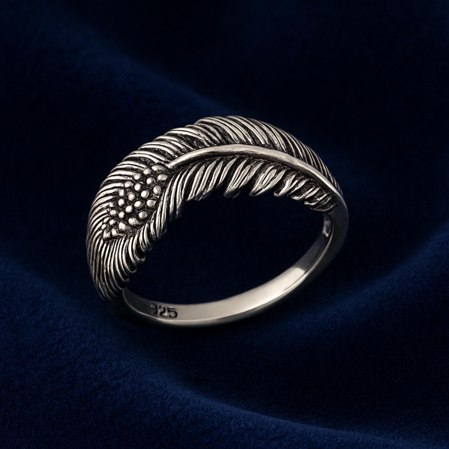 Anello in argento sterling 925 con motivo piuma