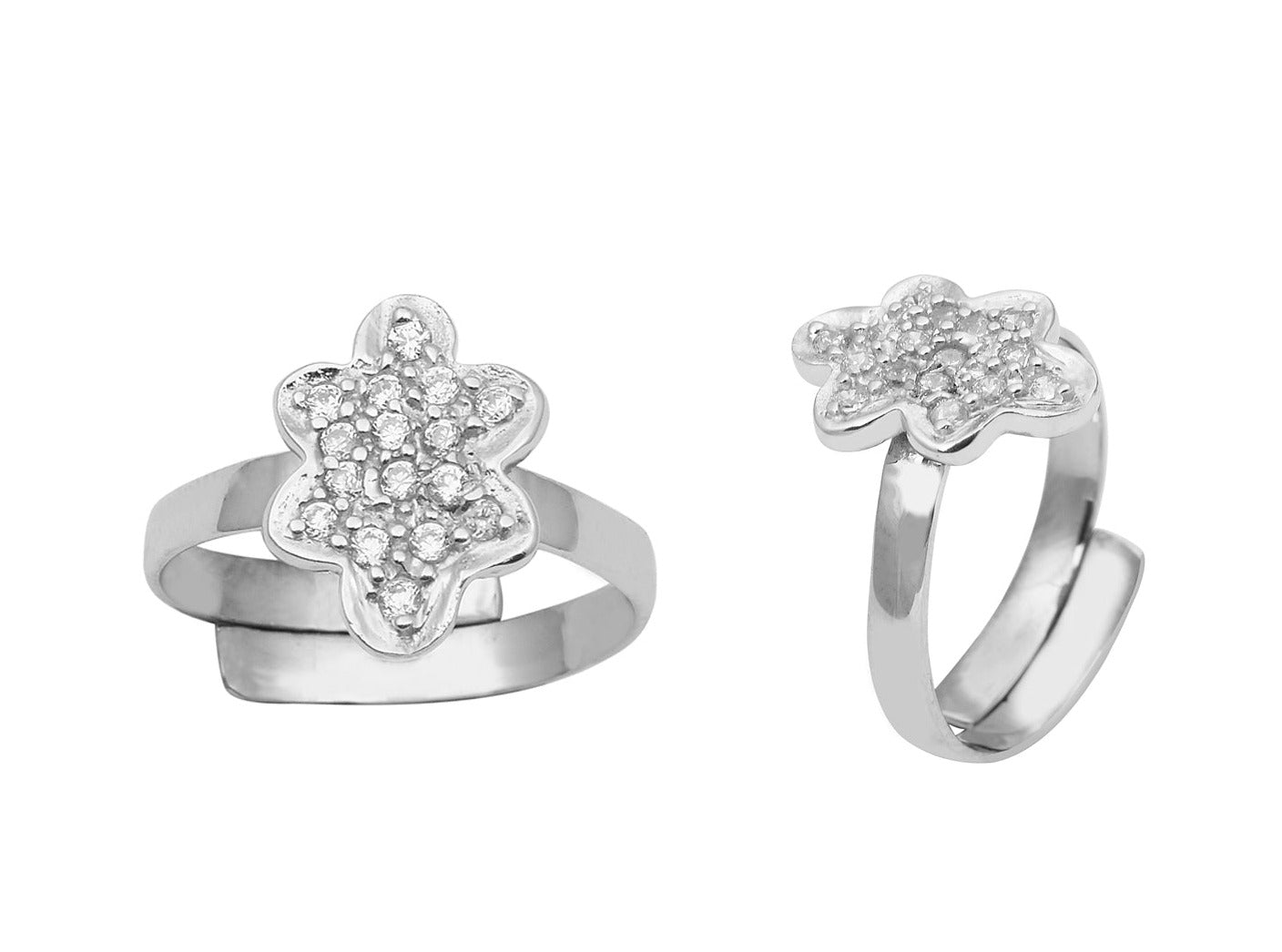 White CZ Floral Toe Ring - Sterling Silver