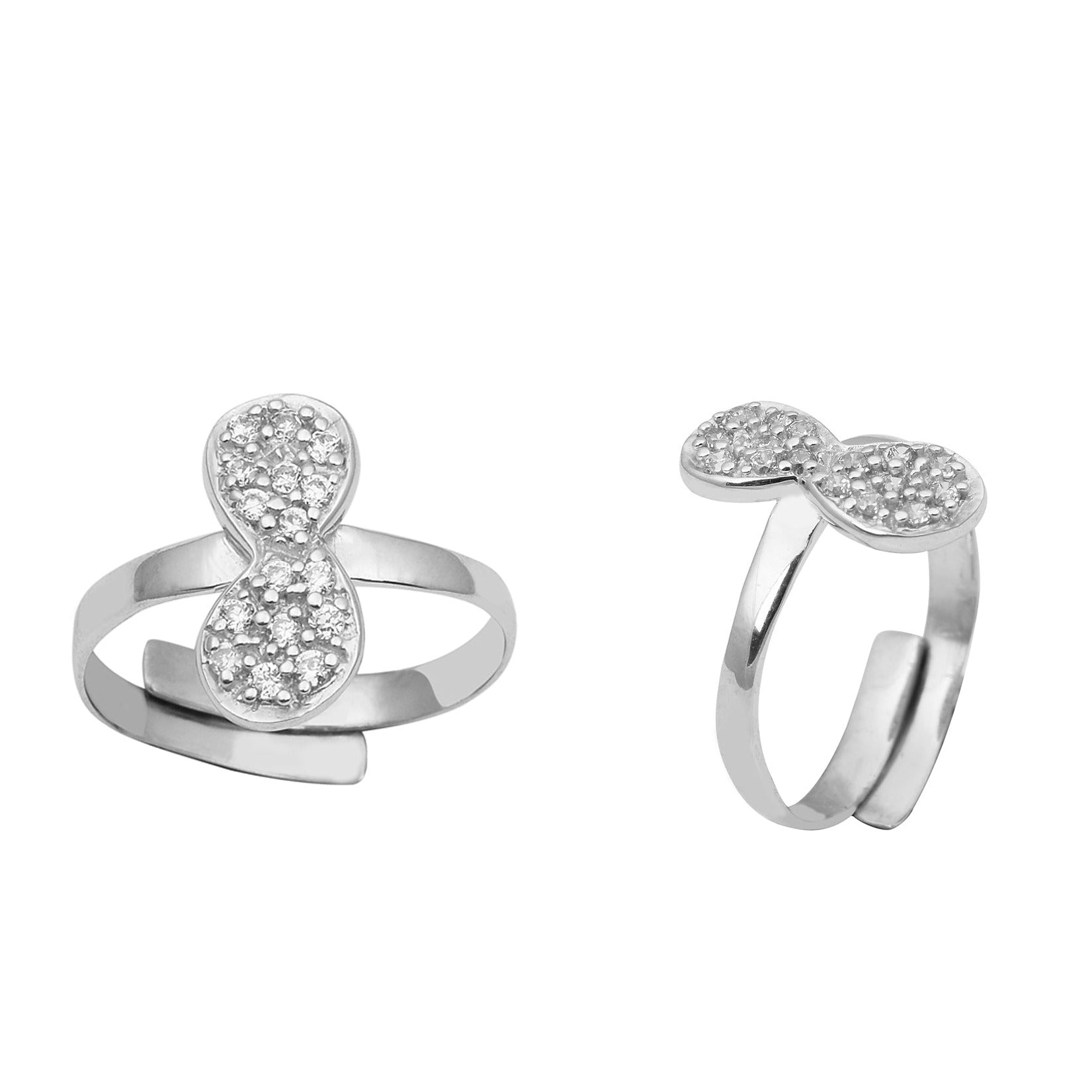 Double Disc White CZ Toe Ring - Sterling Silver