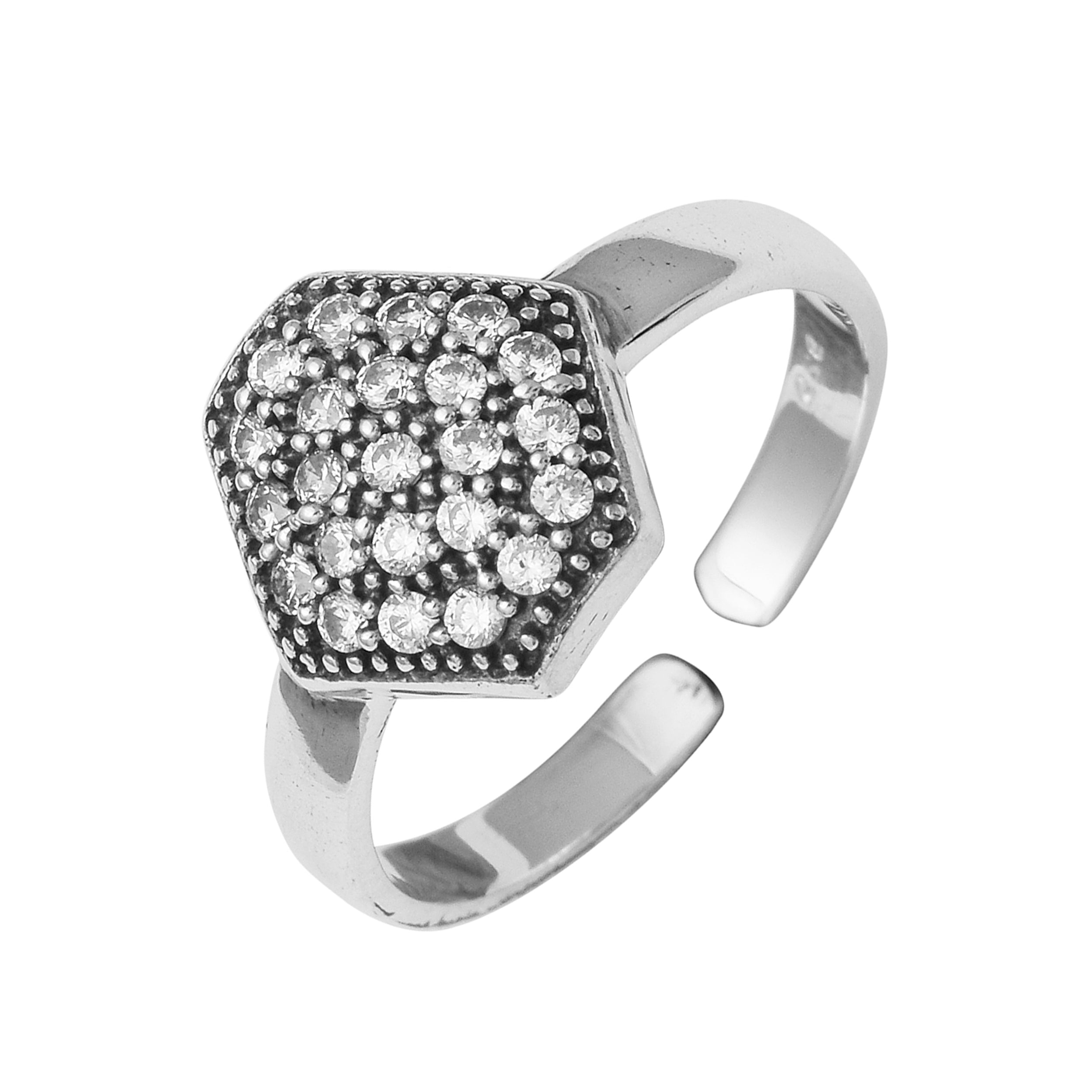 White CZ Hexagon Pavé Toe Ring - Sterling Silver