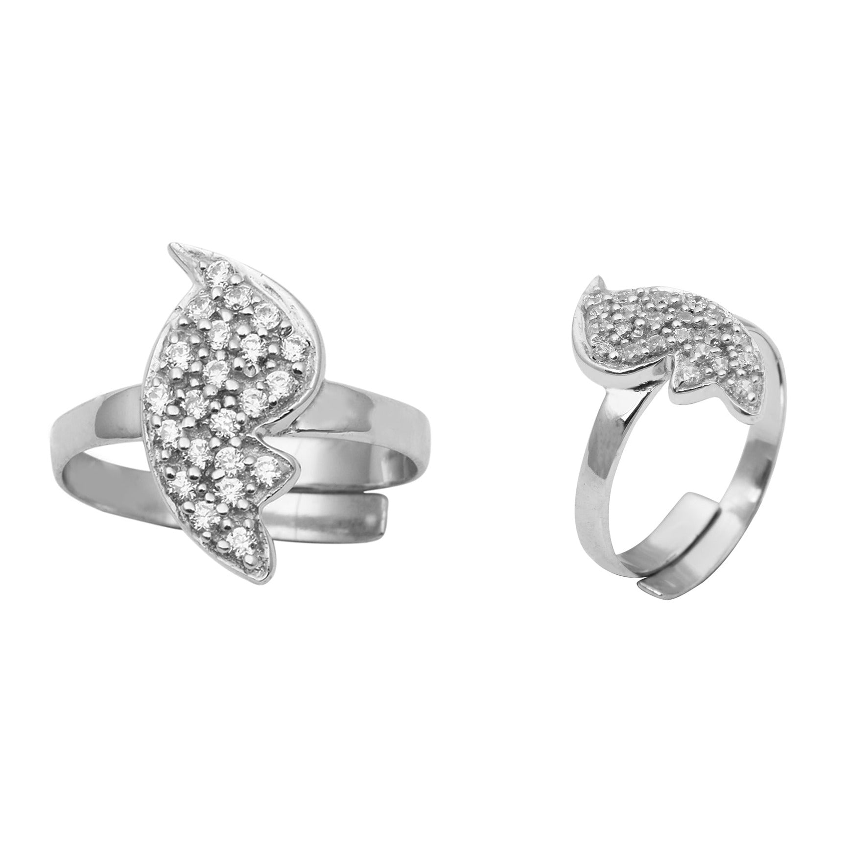 White CZ Leaf Pavé Toe Ring - Sterling Silver