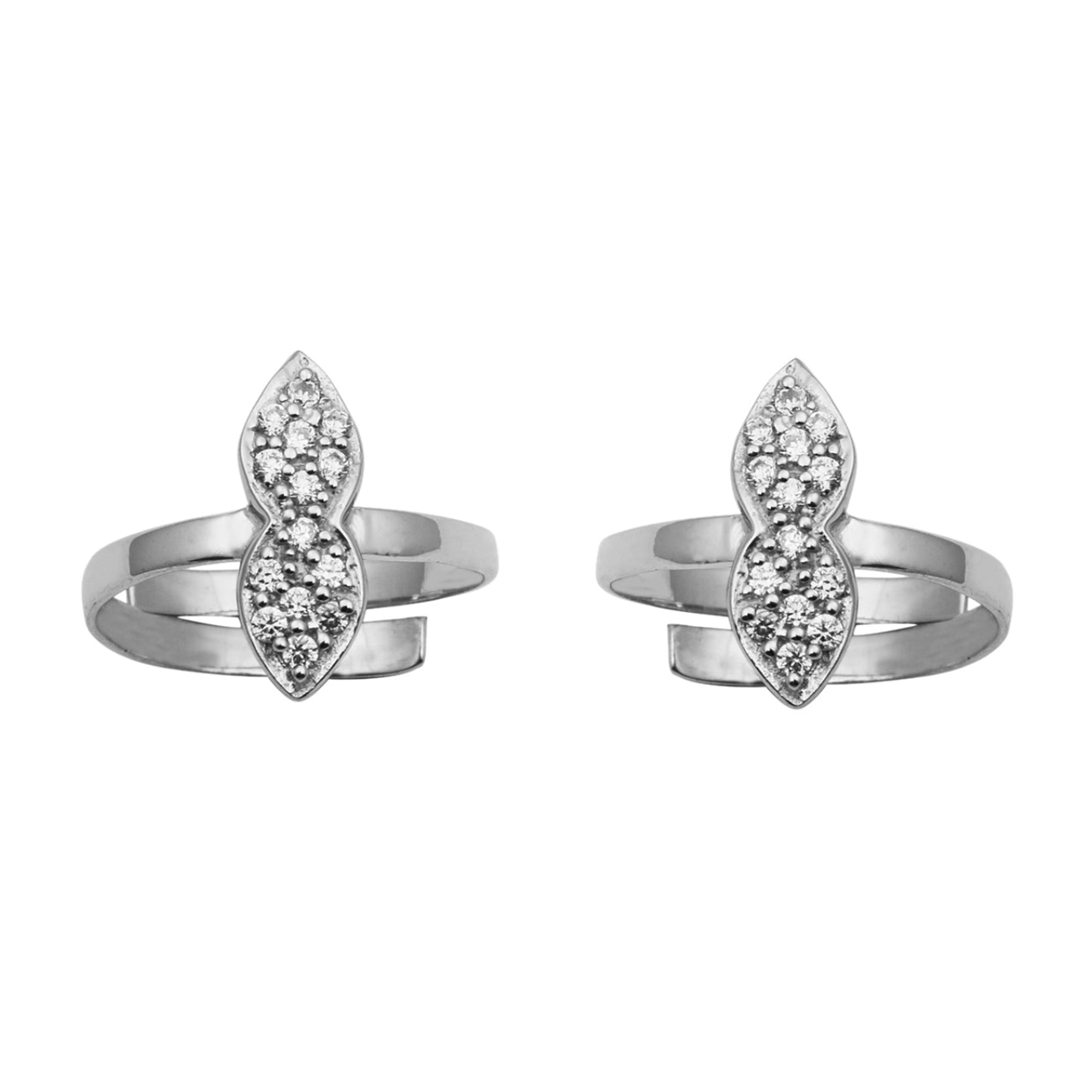 White CZ Marquise Leaf Toe Ring - Sterling Silver