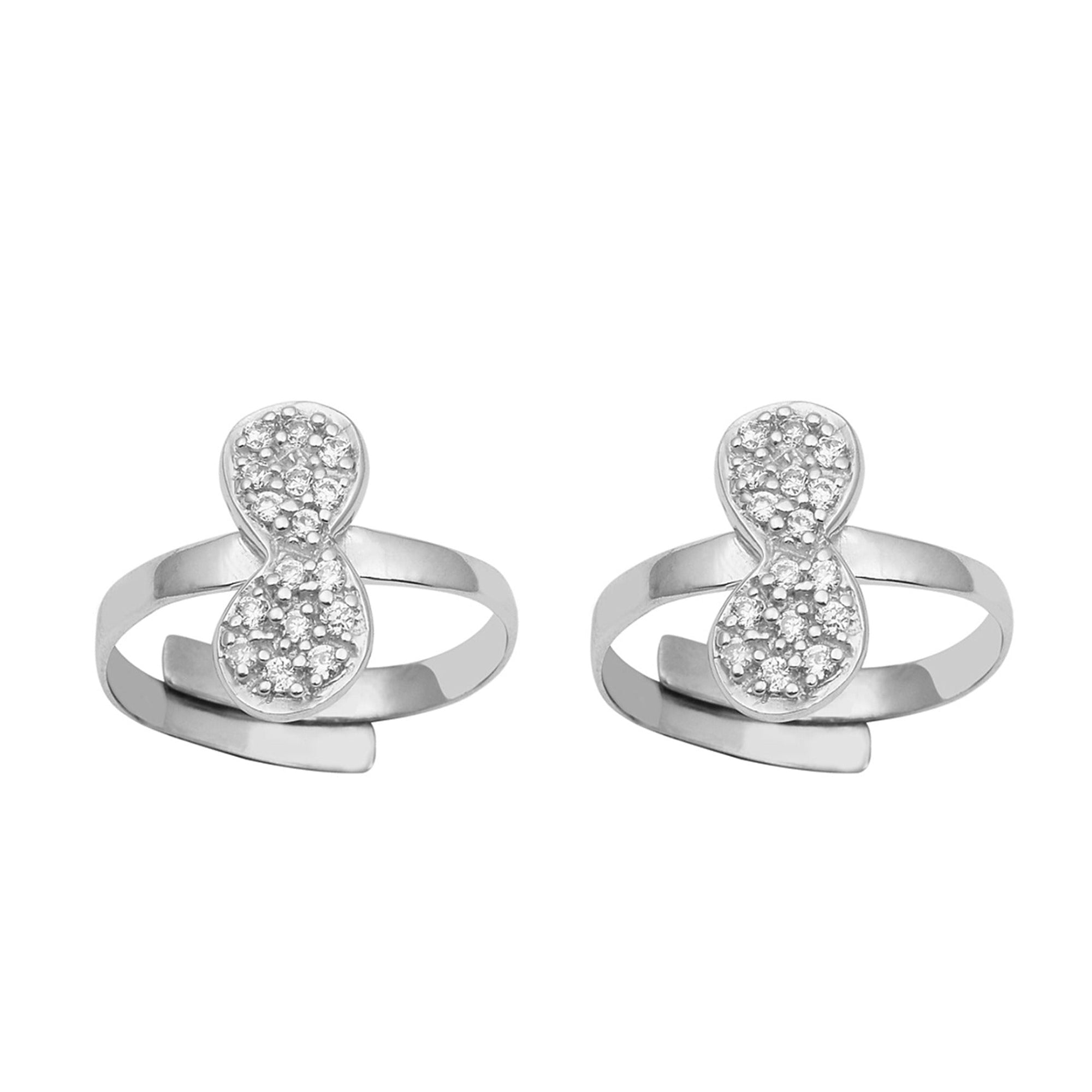 Double Disc White CZ Toe Ring - Sterling Silver
